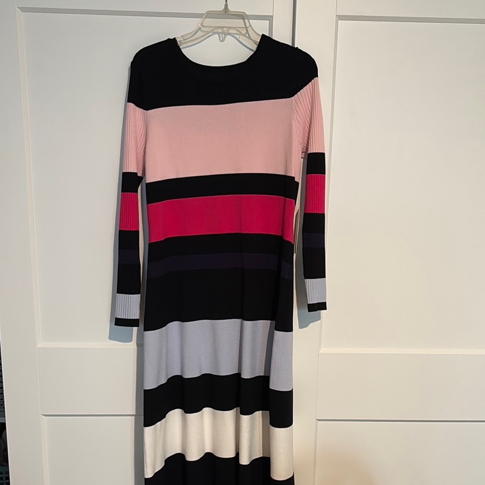 Eliza J Black and Pink Midi Sweater Dress with Cuffed Sleeves